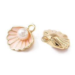 合金ペンダント  エナメルとプラスチックのイミテーションパールビーズ付き  ライトゴールド  シェル  ピンク  17x15x7mm  穴：2mm&nbsp;ENAM-CJC0011-43LG-03