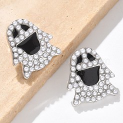 真鍮 ABS イミテーションパール スタッド イヤリング  カドミウムフリー＆鉛フリー  ラックめっき  エナメル  ゴースト  プラチナ  21.5x20mm&nbsp;EJEW-B132-02P
