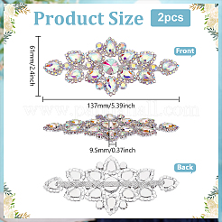 鉄製アップリケ付きガラスラインストーン2個  花飾りアクセサリー  銀  61x137x9.5mm&nbsp;DIY-FG0008-06