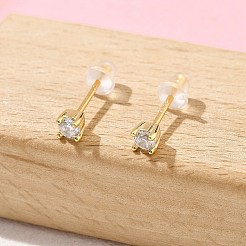 スターリングシルバーのクリアキュービックジルコニアスタッドピアス925個  フラットラウンド  ゴールドカラー  3x3mm&nbsp;EJEW-Q029-01G