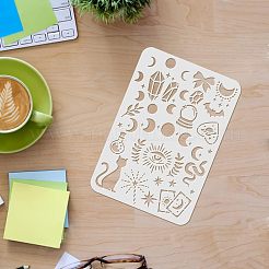 大きなプラスチック製の再利用可能な描画絵画ステンシル テンプレート  スクラップブック、布地、タイル、床、家具、木材の塗装用  長方形  月の満ち欠けの模様  297x210mm&nbsp;DIY-WH0202-161