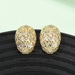 真鍮マイクロパヴェキュービックジルコニアエッグスタッドピアス  16KGP本金メッキ  透明  18x13mm&nbsp;EJEW-B153-12G