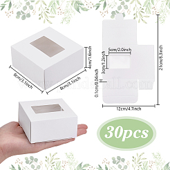 クラフト紙包装箱  PVCウィンドウ付き  正方形  ホワイト  完成品：8x8x4cm&nbsp;CON-WH0115-02A-01
