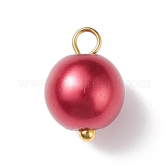 ガラスのパールのペンダント  ゴールデンメッキ真鍮パーツ  ラウンド  レッド  11x8.5mm  穴：5mm&nbsp;PALLOY-JF01880-05