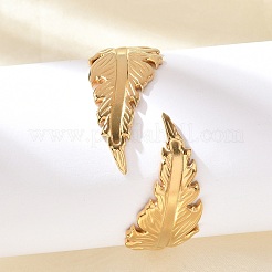 女性用304ステンレススチールカフバングル  18KGP本金メッキ  葉  7/8インチ（2.25cm）  内径：2インチ（5.05cm）&nbsp;BJEW-B120-07G-01