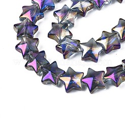 メッキガラスビーズ連売り  ABカラー  スター  パープル  11.5~12.5x13x7mm  穴：1mm  約55~56個/連  23.62インチ〜25.20インチ（60~64cm）&nbsp;EGLA-S188-18-B01