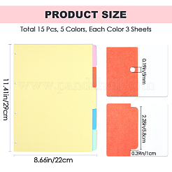 紙製本ノートインデックスディバイダーシート  バインダー用  長方形  ミックスカラー  290x220x0.3mm  穴：5mm  5枚/袋&nbsp;AJEW-WH20011-03D