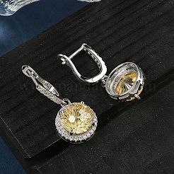 925スターリングシルバーマイクロパヴェキュービックジルコニアフープピアス  フラットラウンド  プラチナ  きいろ  31x13mm&nbsp;EJEW-B147-01B-04