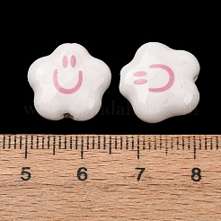 手作りの陶器ビーズ  雲と笑顔の模様  光沢釉の磁器  ホワイト  14.5x15.5x6mm  穴：2.6mm&nbsp;PORC-F013-02
