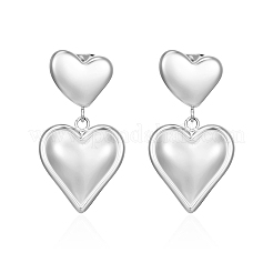 シンプルなハートのステンレススチール製ダングルスタッドピアス  銀  25.64x13.84mm&nbsp;WJ2293-1