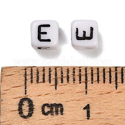 不透明なアクリルビーズ  エナメルスタイル  文字付きのキューブ  文字e  4.5x4.5x4.5mm  穴：2mm  5500個/ 500g&nbsp;OACR-S076-01E