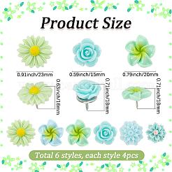 24個 6スタイルの花の樹脂製画鋲  鉄のピン付き  ミックスカラー  16~18mm  4個/スタイル&nbsp;AJEW-BM0001-05