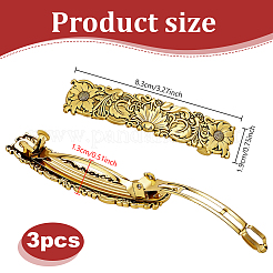 女性用合金ヘアバレッタ3個  花  アンティーク黄金  82.5x19x12.5mm&nbsp;PHAR-PH0001-26