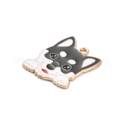 動物の子犬の合金エナメルペンダント  ゴールドカラー  シベリアンハスキーの魅力  ブラック  22.5x19x1mm  穴：1.6mm&nbsp;FIND-V001-03G-01