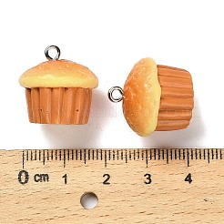 3d 不透明樹脂ペンダント  マフィンケーキ  プラチナトーンの鉄ループ付き  砂茶色  19.5x19mm  穴：2mm&nbsp;RESI-G111-03
