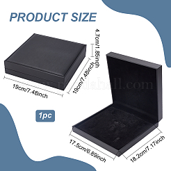 PUレザージュエリーセット収納ギフトボックス  正方形  ブラック  19x19x4.7cm&nbsp;CON-WH0104-09