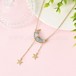 天然アクアマリン、ローズクォーツ、トパーズ、翡翠、アメジストのチップビーズを使用したムーンペンダント付き真鍮アズキチェーンネックレス（女性用）4種類  ゴールドカラー  4インチ（17.32cm）  44個/スタイル&nbsp;NJEW-TA00257