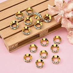 真鍮製ラインストーンスペーサービーズ  カドミウムフリー＆鉛フリー  ロンデル  ゴールドカラー  クリスタル  12x5mm  穴：6.5mm&nbsp;RSB094-1G