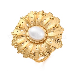 304ステンレススチール指輪  プラスチック模造真珠付き  18KGP本金メッキ  花  花：30.5x30mm  usサイズ7 1/4(17.5mm)&nbsp;RJEW-Q005-02A-G