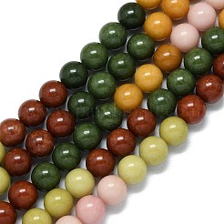 天然石マレーシアジェイドビーズ連売り  染め＆加熱  ラウンド  ミックスカラー  12mm  穴：1.3mm  約31個/連  15.08''~15.16''（38.3~38.5センチメートル）&nbsp;G-B165-C07-12mm