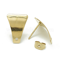 304ステンレススチールスタッドピアス金具  カン付き  台形  ゴールドカラー  16x12mm  穴：1.4mm  ピン：0.8mm&nbsp;X-STAS-Q225-10G