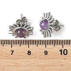 304ステンレススチールスタッドピアス  天然宝石と  太陽  ステンレス鋼色  15.5mm&nbsp;EJEW-JE07293