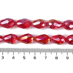 透明電気メッキガラスビーズ連売り  ABカラーメッキ  多面カット  ティアドロップ  クリムゾン  11.5x8mm  穴：1.2mm  約55~57個/連  25.59''（65センチメートル）&nbsp;EGLA-N013-T8mm-B12