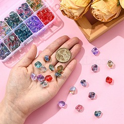 150色ベーキングペイント透明ガラスビーズ10個  グリッターパウダー付き  ナゲット  ミックスカラー  12x9.5x7mm  穴：1.2mm  15個/カラー&nbsp;DGLA-YW0001-38
