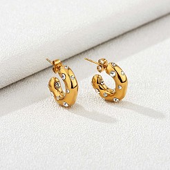 キュービックジルコニアC字型スタッドピアス  金メッキ 430 ステンレススチール ハーフフープピアス 女性用  透明  19x19x6mm&nbsp;JE944A