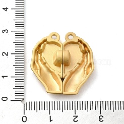 スプレー塗装合金エナメルマグネットクラスプ  ハートと手  ゴールド  ファイヤーブリック  27x25.5x6mm  穴：1.8mm&nbsp;PALLOY-Q461-06