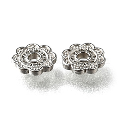 304ステンレススチールスペーサービーズ  花  ステンレス鋼色  6x1mm  穴：1.2mm&nbsp;STAS-U048-04P