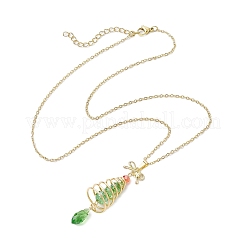 304ステンレスネックレス  アズキチェーン  銅線入りガラスペンダント付き  クリスマスツリー  蝶結び  17.91インチ（45.5cm）  ペンダント：50x15mm&nbsp;NJEW-JN05040