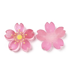 蓄光樹脂カボション  5枚の花/桜  ショッキングピンク  26x5mm&nbsp;RESI-G030-01F