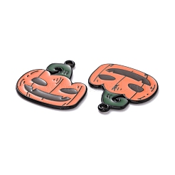 ハロウィンアロイエナメルペンダント  カボチャのジャックランタン  電気泳動黒  22.5x19.5x1mm  穴：1.5mm&nbsp;ENAM-B047-04EB