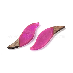 樹脂と木の大きなペンダント  葉のチャーム  フクシア  51x14.5x3.5mm  穴：1.8mm&nbsp;WOOD-F015-18D