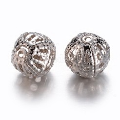 真鍮製透かしビーズ  フィリグリーボール  ラウンド  ニッケルフリー  プラチナ  8mm  穴：0.5mm&nbsp;EC121-NF