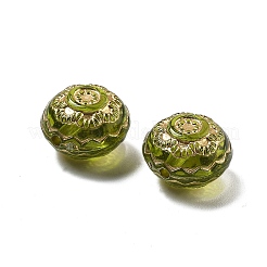透明なアクリルビーズ  ゴールドライン入り  花付きフラットラウンド  ゴールデンロッド  13x9.5mm  穴：1.6mm&nbsp;X-OACR-Q016-03A