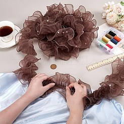 5ヤードのプリーツオーガンジープリーツレースリボン  プラスチックビーズのフリルリボン  服飾材料  コーヒー  4-7/8インチ（125mm）&nbsp;OCOR-PH0004-67C