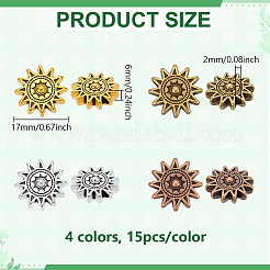 チベットスタイルの合金製サンビーズ60色4個  ミックスカラー  17x6mm  穴：2mm  15個/カラー&nbsp;TIBEP-PH0001-84