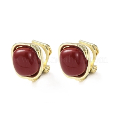 合金と樹脂製のクリップ式ピアス  オーバル  ゴールドカラー  暗赤色  13x9.5x13mm&nbsp;EJEW-T055-03