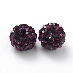 樹脂粘土ラインストーンビーズ  パヴェボールディスコビーズ  グレードA  アメジスト  pp9（1.5mm）  1.6mm  穴：6mm&nbsp;RB-H284-6MM-204