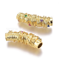 真鍮マイクロペーブカラフルな立方ジルコニアペンダント  長持ちメッキ  コラム  18KGP本金メッキ  25x8mm  穴：4mm&nbsp;ZIRC-O035-03G