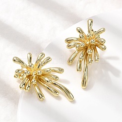 真鍮の花のスタッドピアス  長持ちメッキ  ラックめっき  ゴールドカラー  35.5x23.5mm&nbsp;EJEW-H171-02B-G