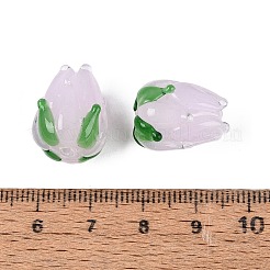 手作りランプワークビーズ  チューリップの花のつぼみ  ラベンダーブラッシュ  17~18x15~17x15~17mm  穴：1.6~2.5mm&nbsp;LAMP-N042-02B