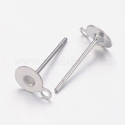 変色しない304ステンレススチールスタッドピアスセッティング  ピアスポスト  カン付き  ステンレス鋼色  トレイ：5mm  7x5mm  穴：1mm  ピン：0.6mm&nbsp;STAS-N036-03B