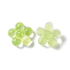 半透明のアクリルカボション  グリッターパウダー付き  5  - 花びらの花  緑黄  24.5x25x12.5mm&nbsp;OACR-C009-12A