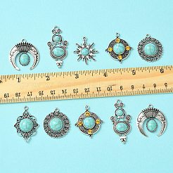 12個 6スタイル チベットスタイル 合金パヴェ模造ターコイズペンダント  混合図形  アンティークシルバー  26~40x19~27x4~6mm  穴：2~3mm  2個/スタイル&nbsp;FIND-FS0002-81