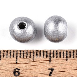 スプレー塗装された丸い天然シマウッドビーズ  銀  8~8.5x6.8mm  穴：1.8~2mm&nbsp;WOOD-A018-8mm-02