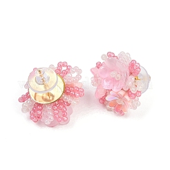 花のガラスとプラスチックのスタッドピアス  ピンク  25x20mm&nbsp;FS-WG119A6-01