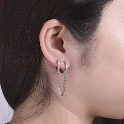 フープピアス  手錠イヤリング  真鍮製アズキチェーンと真鍮製のジルコニアフープピアス  厚紙箱に  プラチナ  78mm&nbsp;EJEW-JE03862-02